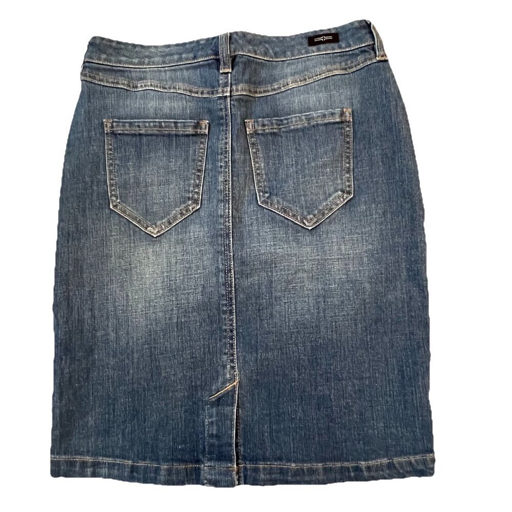 Liverpool Womens Straight Pencil Denim Skirt Size 2/26 Blue Flat Stretch Pockets - Picture 3 of 8